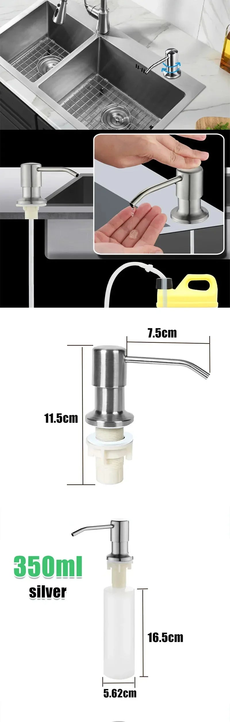 Stainless Steel Liquid Soap Dispenser Pump Kitchen Sink Hand Pressure Liquid Dispenser Kitchen Hardware Accessories