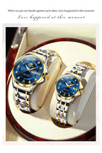 OLEVS 2906 Couple Watch Pair Luxury Diamond Shaped Steel Strap Calendar Week Quartz Wristwatch Men Women Luxury Lovers Watches