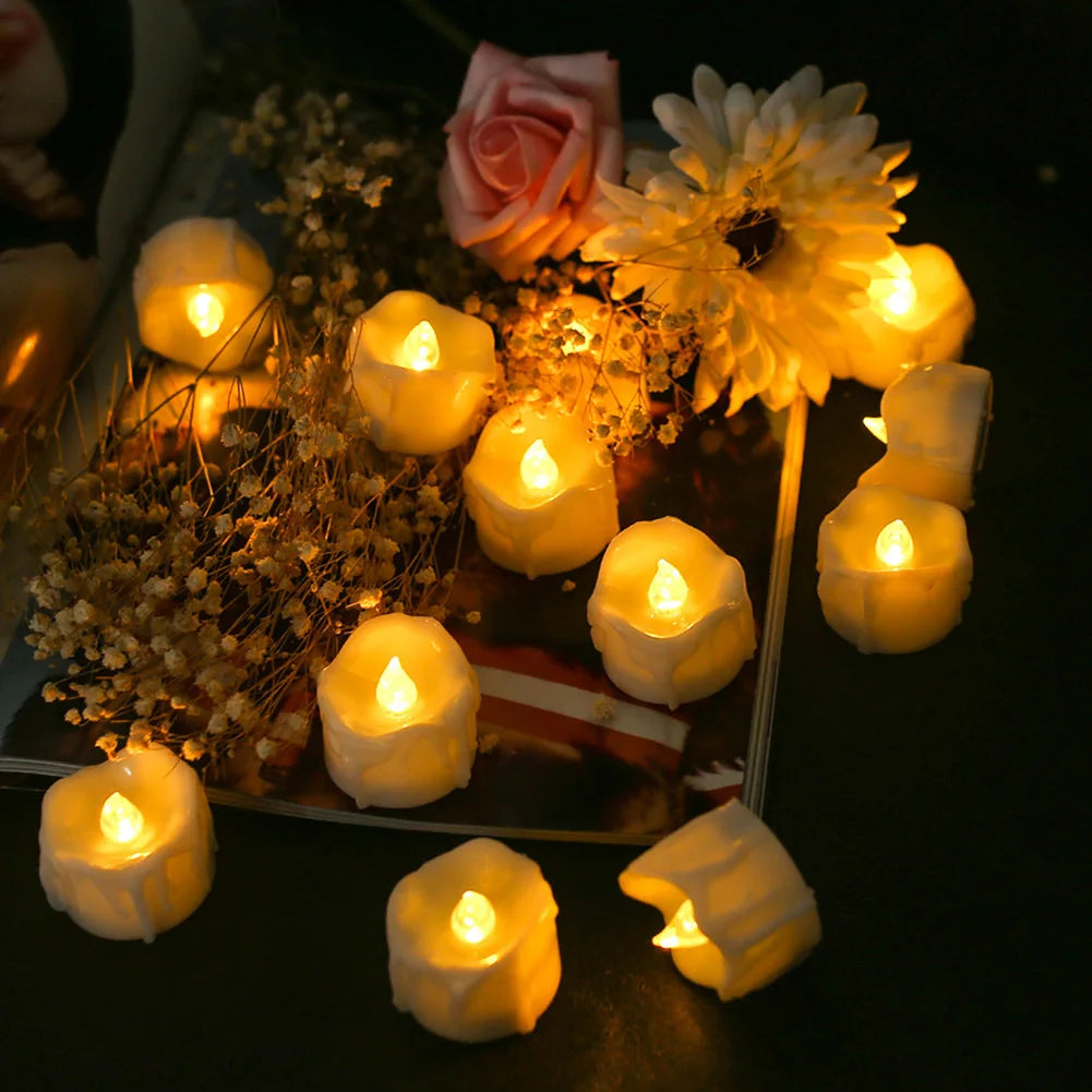 24/48pc Flameless Led Tea Lights with Timer 6 Hours On and 18 Hours Off in 24 Hours Cycle Automatically Flickering Candles Light