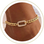 Cuban Link Chain Shiny CZ Anklets Bracelets for Women Waterproof 14K Gold Plated Non Tarnish Adjustable  Ankle Beach Jewelry