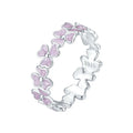 BAMOER 925 Sterling Silver Purple Flower Finger Ring Enamel Wreath Ring for Women Girls Birthday Gift Party Jewelry