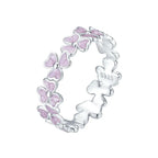 BAMOER 925 Sterling Silver Purple Flower Finger Ring Enamel Wreath Ring for Women Girls Birthday Gift Party Jewelry