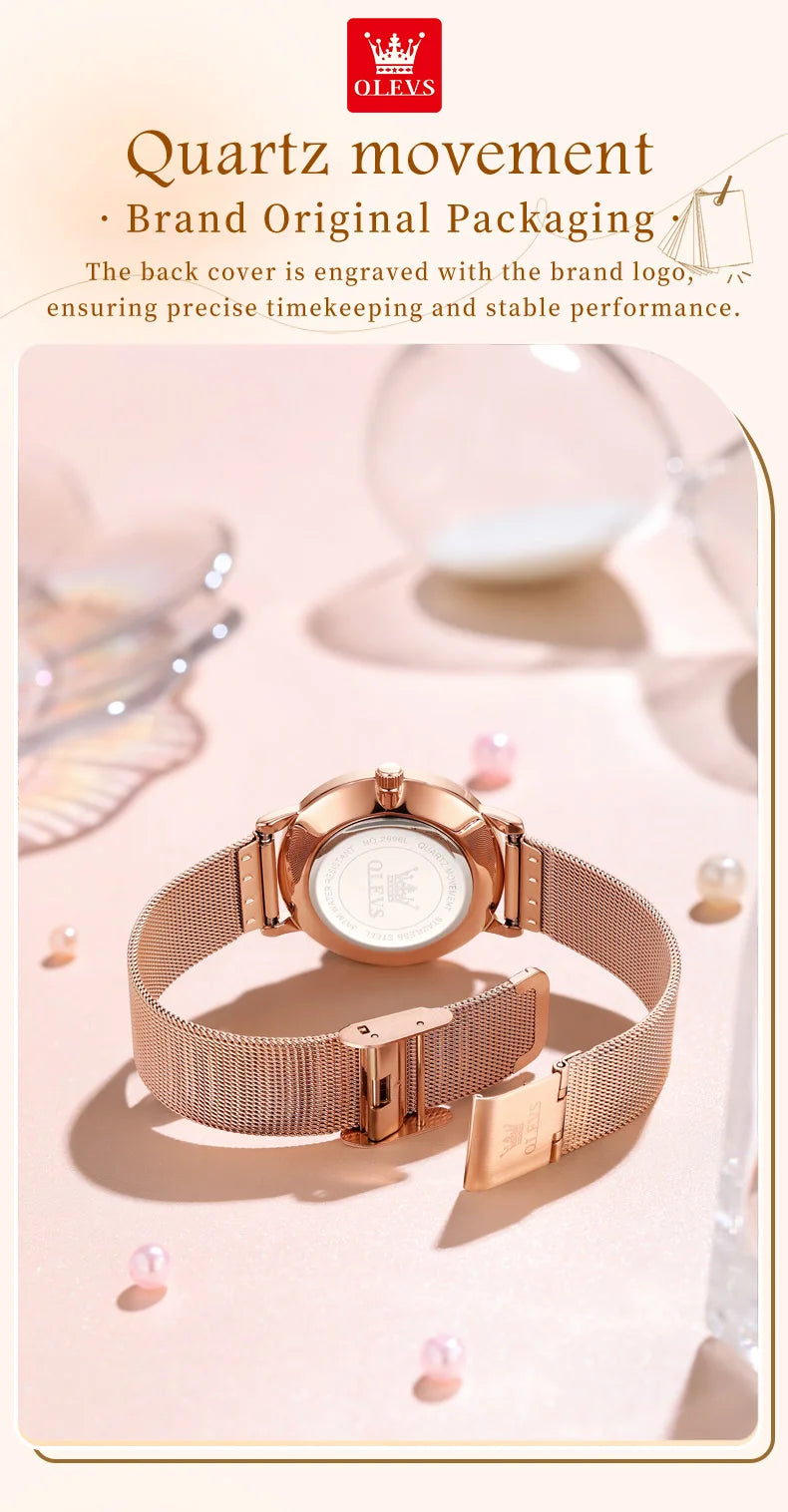 OLEVS Brand Original Fashion Slim Quartz Watch Women Elegant Watches Stainless Steel Waterproof Week Date Watches For Woman