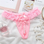 Women Lace Panties Thongs Pearl Pendant Embroidery G-String T-Back Briefs Underwear Ladies Panties Sexy Lingerie Female Pants