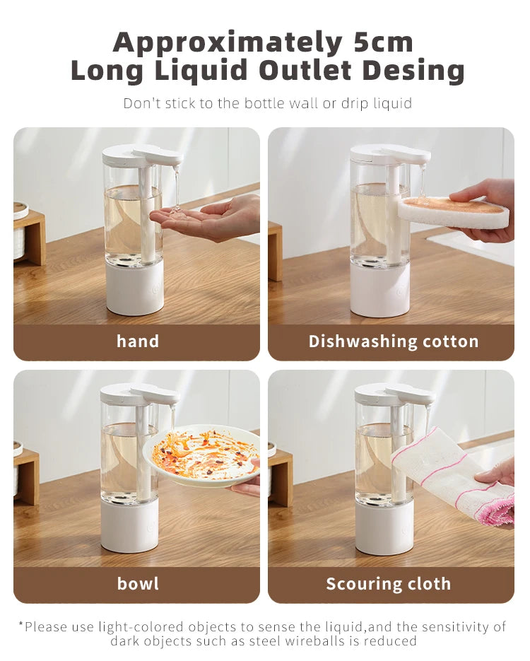 Kitchen 500ml Automatic Liquid Soap Dispenser USB Rechargeable Touchless Hand High Capacity Detergent Bathroom Dispenser