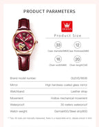 OLEVS 6636 Luxury Women Watch Fully Automatic Hollow Design Diamond Heart Shaped Watch Elegant Mechanical Women Bracelet Watch