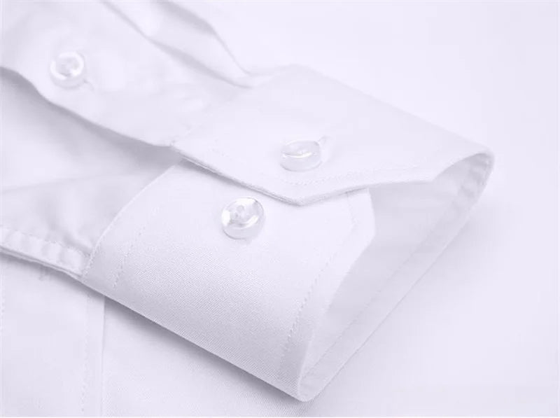 New Men Formal Shirt Long Sleeve Office Solid Color Anti-Wrinkle Fashion Business Pocket White Social Pocket Shirts 5XL 6XL 7XL