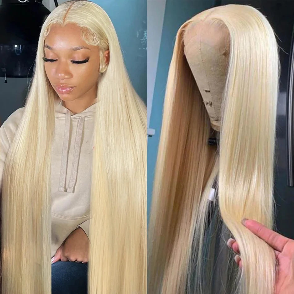 Blonde 613 Hd Lace Frontal Wig 13X6 Brazilian Straight Human Hair Wig 40 Inch Transparent Lace Frontal Wig For Women 250 Density
