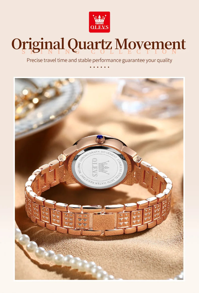 OLEVS 9943  Women's Quartz Watches Roman Dial  Diamond Bezel Luxury Elegant Waterproof Ladies Dress Wristwatch