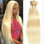 613 Straight Human Hair Bundles 12A Unprocessed 16 18 20 Inch Blonde Human Hair Straight Weave Bundles Deal 613 Straight Double Strong Weft Extension 613 Human Hair 1/3/4 Bundles for Black Women