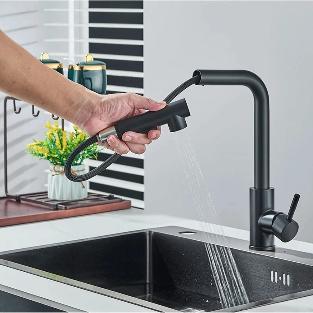 Kitchen pull-out faucet 304 stainless steel hot and cold faucet black sink faucet with two levels of water outlet
