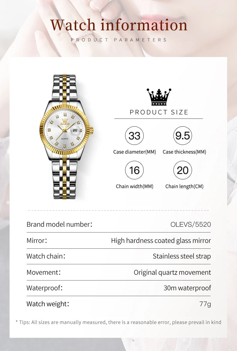 OLEVS 5526 Women Watch Diamond Scale Quartz Fashion Ladies Wrist Watches Date Waterproof Luminous Luxury Dress Watch For Women