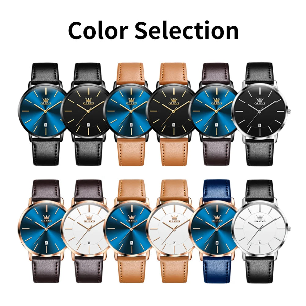 OLEVS 5869 Men's Watches Leather Strap Waterproof Auto Date Man Watch Fashion Simplicity Ultra Thin Quartz Wrist Watch for Men