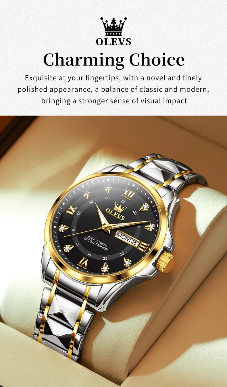 OLEVS 2906 Luxury Original Wristwatch For Man Luminous Week Date Waterproof Classic Business Dress Men's Quartz Watch