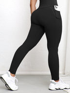  Women Leggings With Pockets Solid Color High Waist Butt Lifting Workout Tights Slim Elastic Pants Casual SportWear