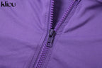 kliou Casual Women 2 Piece Set Classic Tracksuits Solid Long Sleeve Zip-up Hood Tops+Slim Elastic Pants Sporty Concise Outfits