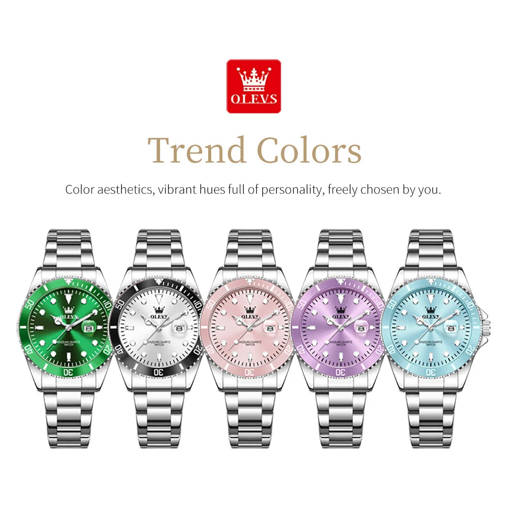 OLEVS 5885 Original Women Watch Top Luxury Quartz Watch Classic Green Dial Waterproof Luminous Date Watch Women Authentic Watch