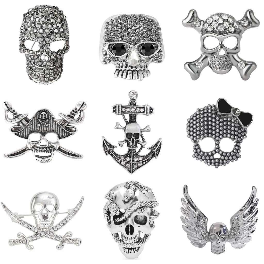 Rhinestone Skull Brooches for Women Unisex Metal Skull Pin Skull Lapel Pins Banquet Party Backpack Gifts Jewelry Accessories
