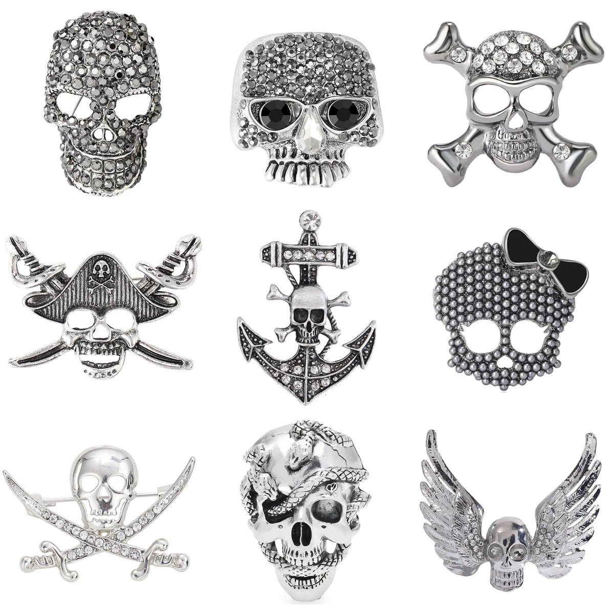 Rhinestone Skull Brooches for Women Unisex Metal Skull Pin Skull Lapel Pins Banquet Party Backpack Gifts Jewelry Accessories