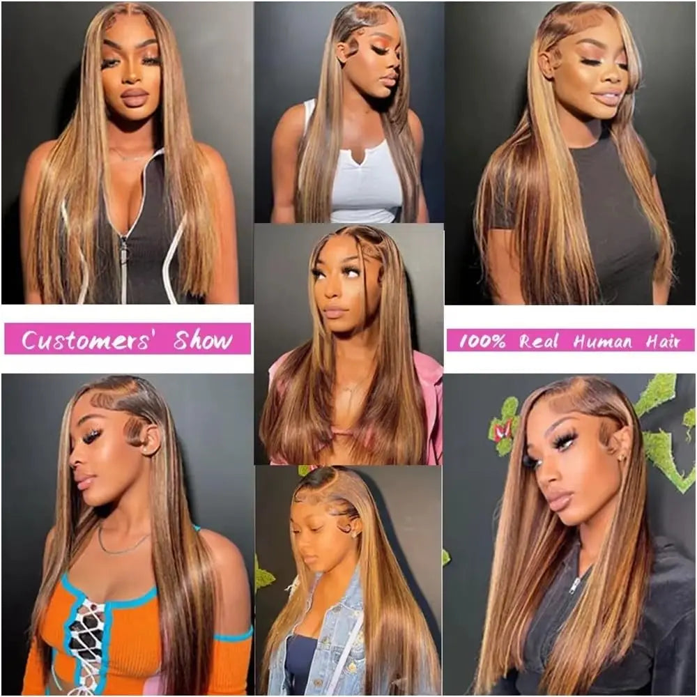 Bone Straight 4/27 Honey Blonde Human Hair 13x4/5x5 HD Transparent Lace Front Wigs Pre Plucked With Baby Hair For Women
