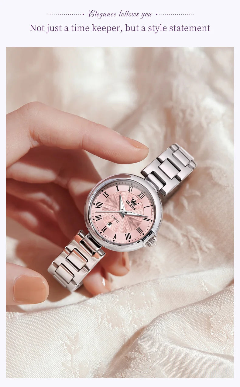 OLEVS 5608 Luxury Brand Women's Wristwatch Waterproof Stainless Steel Strap Luminous Date Quartz Watch for Ladies