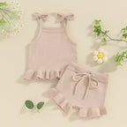 Pudcoco Toddler Baby Girl Summer Clothes Ribbed Sleeveless Button Front Cami Tops and Shorts Infant Outfits Set 0-18M