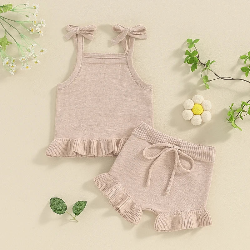 Pudcoco Toddler Baby Girl Summer Clothes Ribbed Sleeveless Button Front Cami Tops and Shorts Infant Outfits Set 0-18M