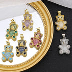 Juya 18K Real Gold Plated Decoration Animal Pendants Cz Bear Charms For DIY Women Kids Luxury Christmas Gift Jewelry Making
