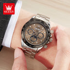 OLEVS 6654 Luxury Men's Automatic Mechanical Watch Original Stainless Steel Waterproof Moon Phase Chronograph Brand Men Watch