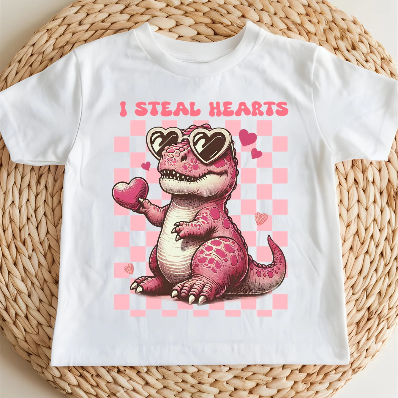 100% Cotton Little Dinosaur of Love Print Children’s Base Clothe Girl Comfortable T-shirt Outdoor O-neck Short Sleeve T-shirt