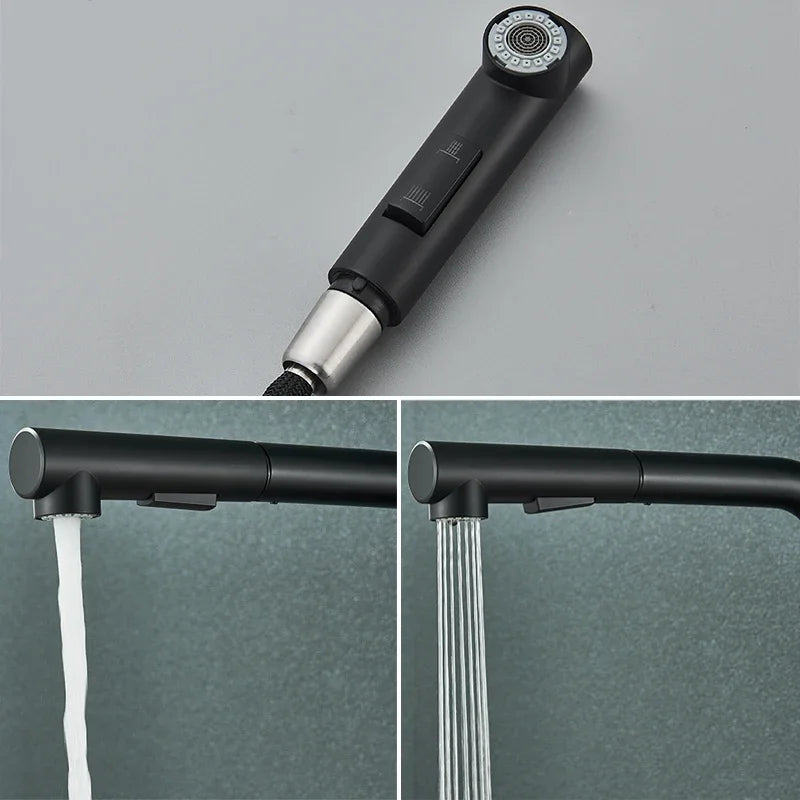 Kitchen pull-out faucet 304 stainless steel hot and cold faucet black sink faucet with two levels of water outlet