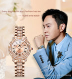 OLEVS 9943 Fashion Ladies Watch Full Diamond Roman Dial Waterproof Elegant Original Quartz Wristwatch For Women