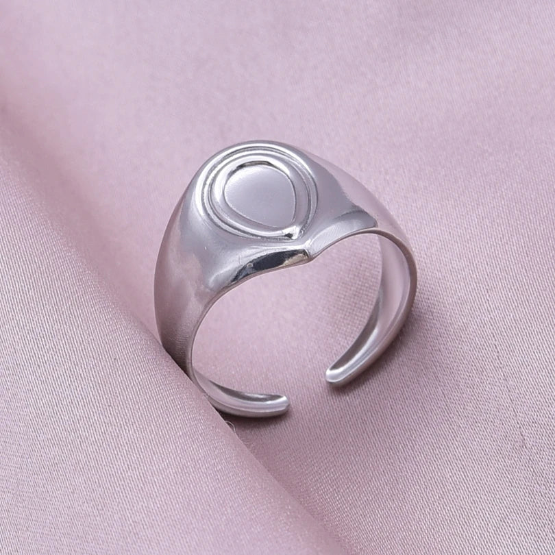 Simple Geometry Fashion Stainless Steel Open Rings For Women Men Accessories Silver Color Heart Sun Round Blank Base DIY Anillos