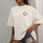 Happy Expression Printed Womens Cotton Short Sleeve Street Hip Hop Tee Clothing All-math Breathable Tops Crewneck Woman T-Shirts