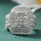Luxury Silver Color Inlaid White CZ Women's Ring Geometry Daily Wear Party Jewelry