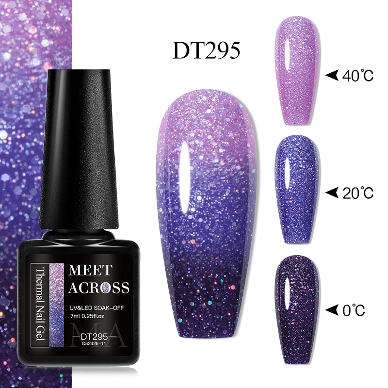 MEET ACROSS 75 Colors Thermal Nail Gel Polish 3 Colors Changing Nail Art Supplies for Manicure DIY Design Long Lasting UV/LED
