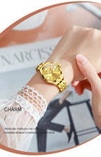 OLEVS 2910 Luxury Men Women Couple Watch Dual Calendar Display Waterproof Stainless Steel Clock Gold Diamond Couple Quartz Watch