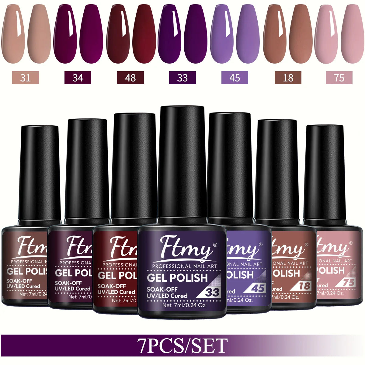 7pcs 7ml Gel Nail Polish Set Popular Color Gel Polish Soak Off UV LED Semi-Permanent Nail Gel Polish Manicure Varnish DIY Starte