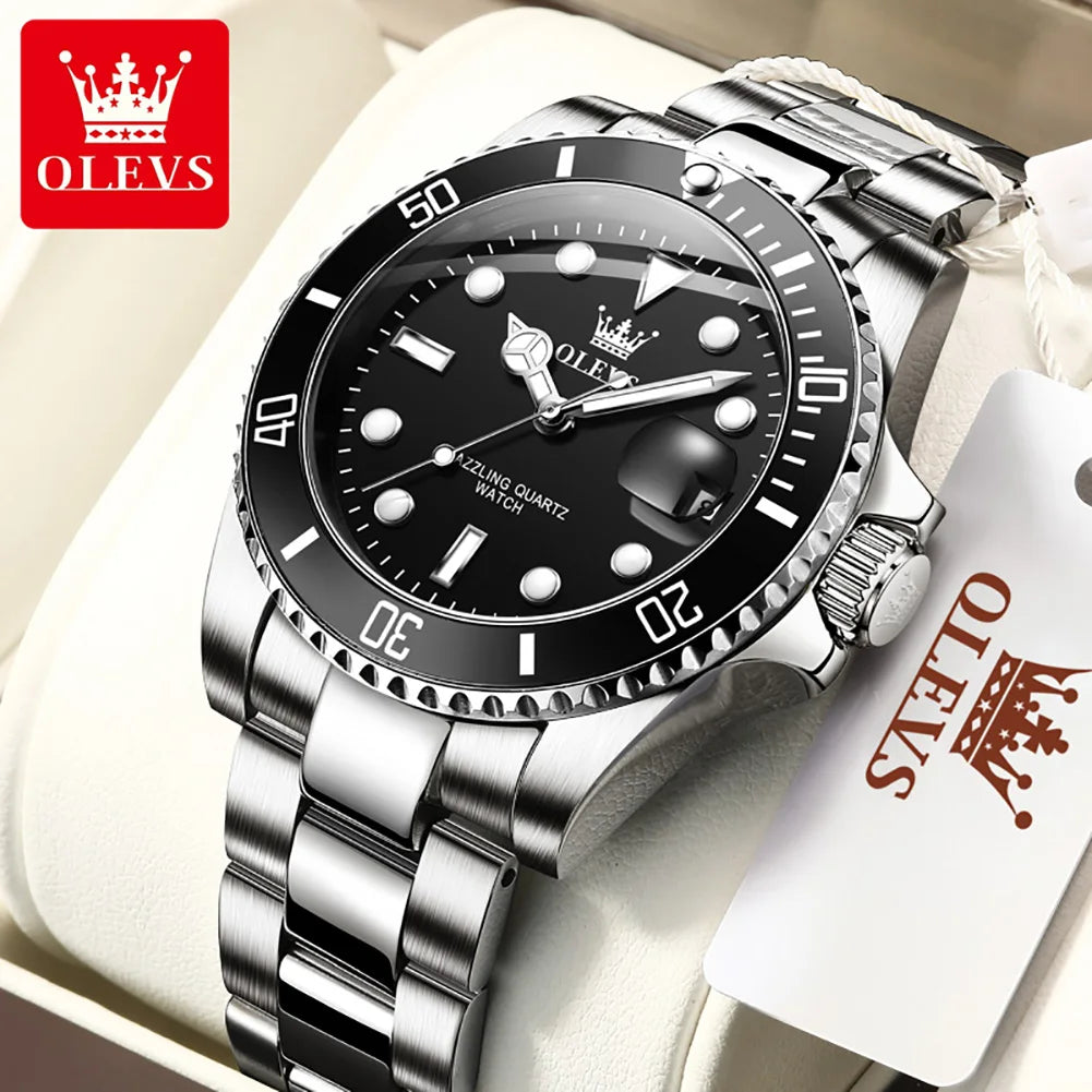 OLEVS 5885 Man Watch Luxury Top Brand One-Way Rotating Outer Ring Design Quartz Watch for Men Auto Date Waterproof Wrist Watches
