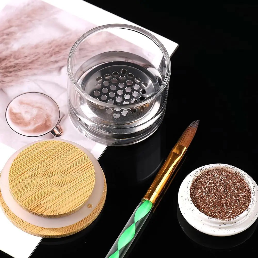 Nail Art Brushes Washing Cup Nail Brush Cleaner Dappen Dish with Lid 3.8*5cm Nail Glitter Acrylic Liquid Powder Removal Cup