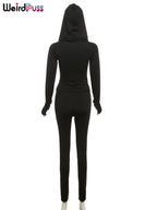 Weird Puss Sporty Casual 2 Piece Set Women Tracksuit Hooded Zip Crop Tops+Leggings Fitness Soft Stretch Streetwear Activity Suit