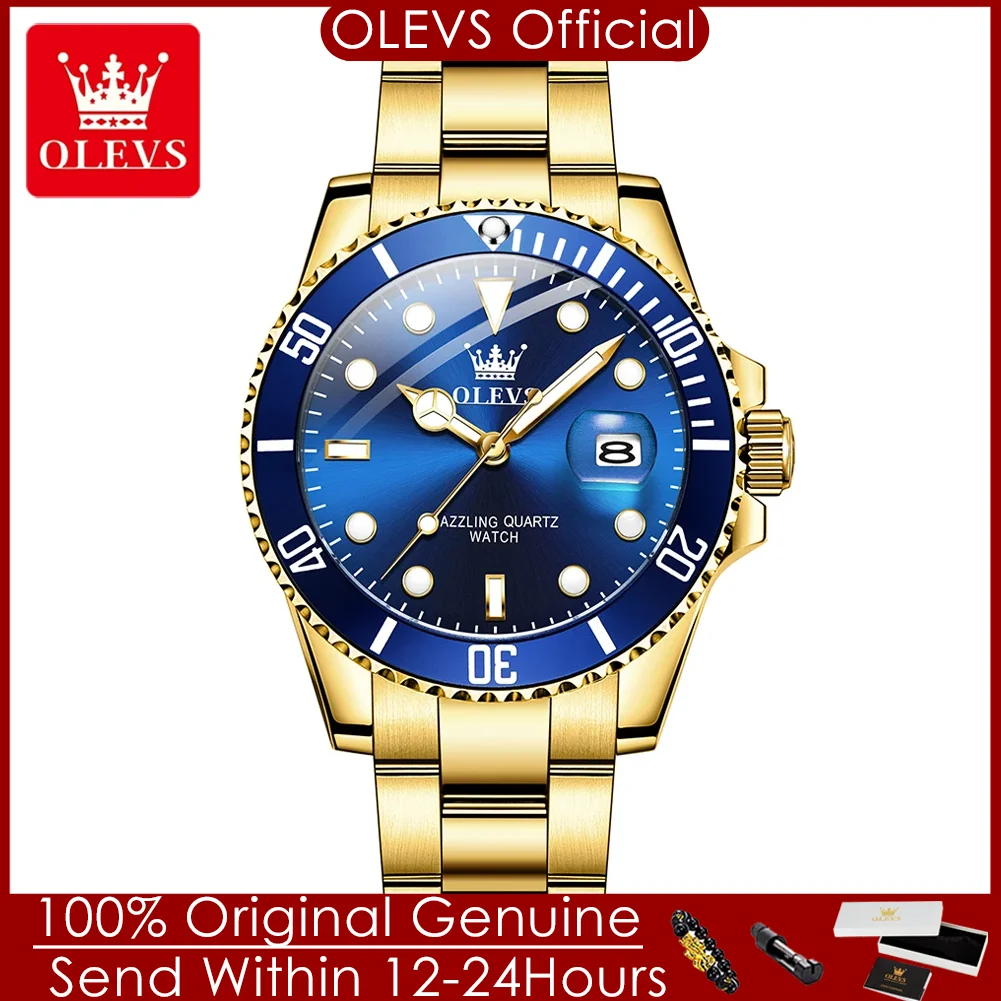 OLEVS 5885 Man Watch Luxury Top Brand One-Way Rotating Outer Ring Design Quartz Watch for Men Auto Date Waterproof Wrist Watches