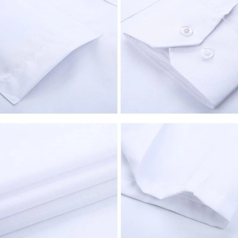 New Men Formal Shirt Long Sleeve Office Solid Color Anti-Wrinkle Fashion Business Pocket White Social Pocket Shirts 5XL 6XL 7XL