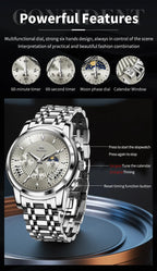 OLEVS 2892 Men Watch Original Quartz Watch Luxury Waterproof Luminous Calendar Moon Phase Chronograph Business Sports Men Watch