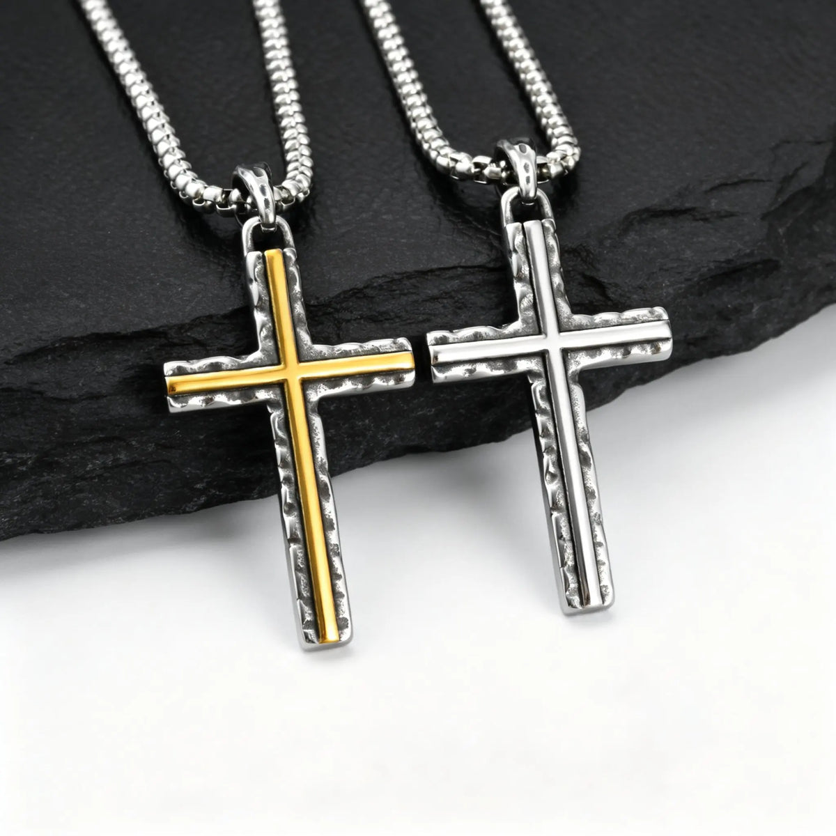 Hammer Pattern Cross Necklace for Men,Retro Grey Stainless Steel Cross Pendant Necklace, Stylish Jewelry Gift for Him Dad