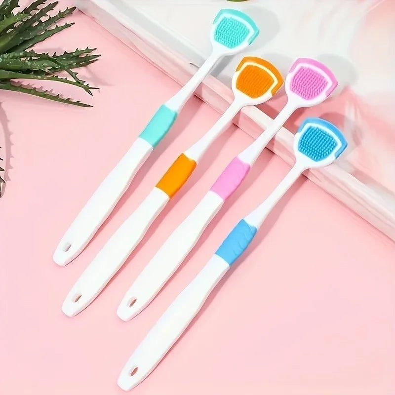 2PCS Tongue Brush and Tongue Scraper Combination - Respiratory Control Oral Cleaning Tool, Keeping Breath Fresh, Random Color