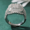 Elegant Wide Band Ring Inlay Sparkling Cubic Zirconia Luxurious Square Ring Women's Gorgeous Jewelry Accessory