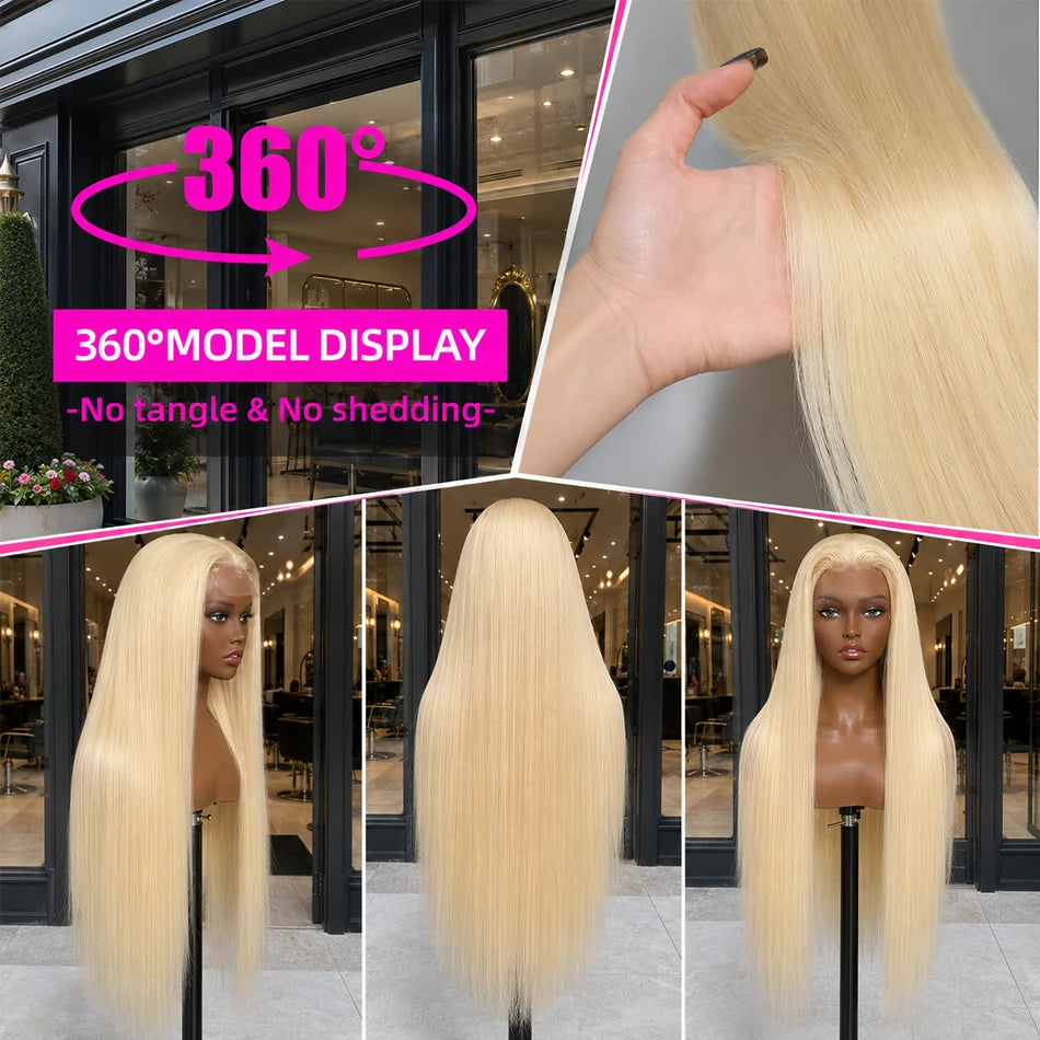 Blonde 613 Hd Lace Frontal Wig 13X6 Brazilian Straight Human Hair Wig 40 Inch Transparent Lace Frontal Wig For Women 250 Density