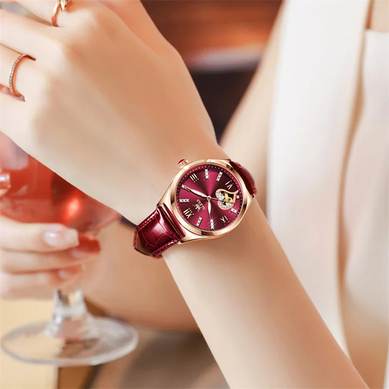 OLEVS Luxury Brand Skeleton Heart Dial Automatic Mechanical Women Watch Ladies Watches Ladies Waterproof Wristwatch Female