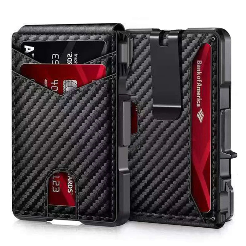 Hot Sale Men's Minimalist Card Holder Carbon Fiber for pop RFID Wallet Anti-theft & Anti-rfid Leather Metal Aluminum Cash Folder